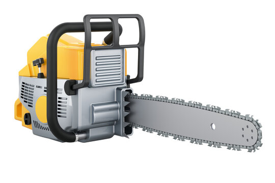 Chainsaw, closeup. 3D rendering isolated on transparent background