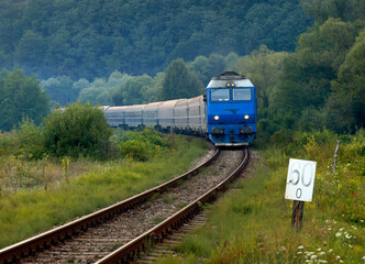 Passanger train on Vadu Crisului Railway, Occidental Carpathians, Romania, Europe