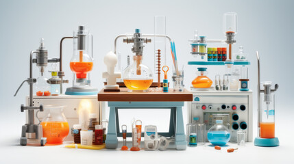 Toy science lab set isolated on white background