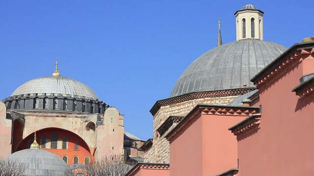Panoramic view of Hagia Sophia and Haseki Hamami (Turkish Bath) Istanbul, Turkey
