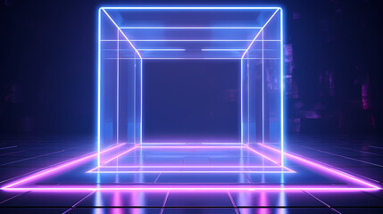 Modern frames, neon lights for presentation, for product advertising, dark backgrounds, clouds background, heaven - created with Generative AI technology 