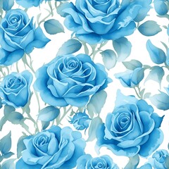 Blue Roses Pattern, watercolor floral pattern. White Background. Pattern Designs