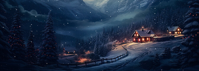 Obraz na płótnie Canvas Christmas house in the snowy mountains. Generative AI