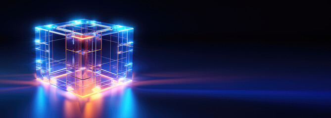 Sci-fi neon cube. AI generation