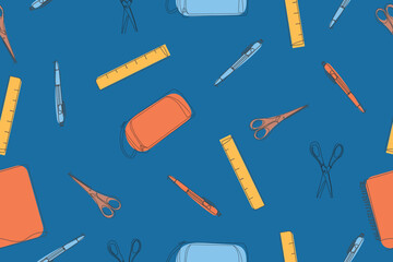 Background with school supplies. Seamless pattern back to school. Vector. Vector illustration
