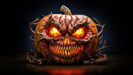 Naklejka premium scary 3d evil halloween pumpkin