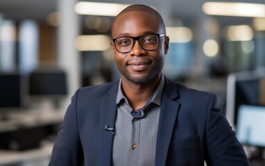 Obraz premium This portrait is a window into the world of an afro american professional businessman, where his experience is etched into every line and expression.