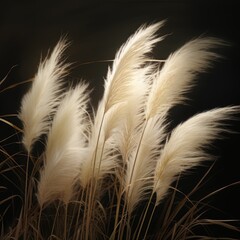 Abstract natural background of soft plants Cortaderia selloana. Pampas grass on a blurry bokeh, Dry reeds boho style. Fluffy stems of tall grass. ai generative