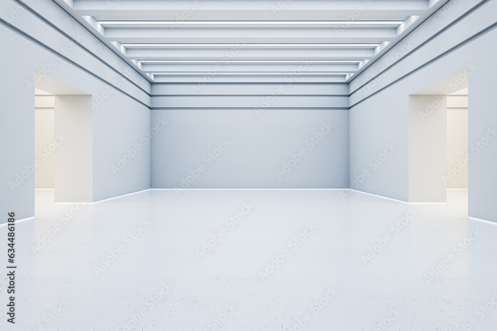 Aufkleber modern white concrete gallery interior with mock up place on wall and arches. 3d rendering.