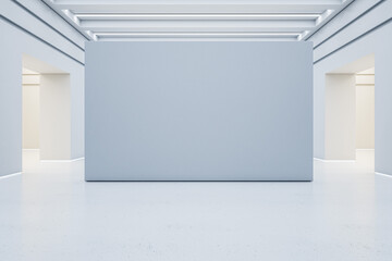 Bright white concrete gallery interior with mock up place on wall and arches. 3D Rendering. - obrazy, fototapety, plakaty