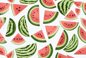 Watermelon pattern flat lay background on white