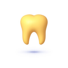 Tooth gold 3d on white background. Isolated graphic template. Template design vector illustration