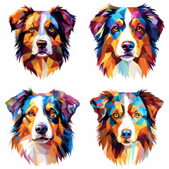 Australian Shepherd Dog Breed Watercolor Stained Glass Colorful Painting Vector Graphic Illustration