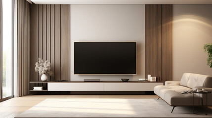 Luxury Beige Wall Living Room Modern Flat Television 