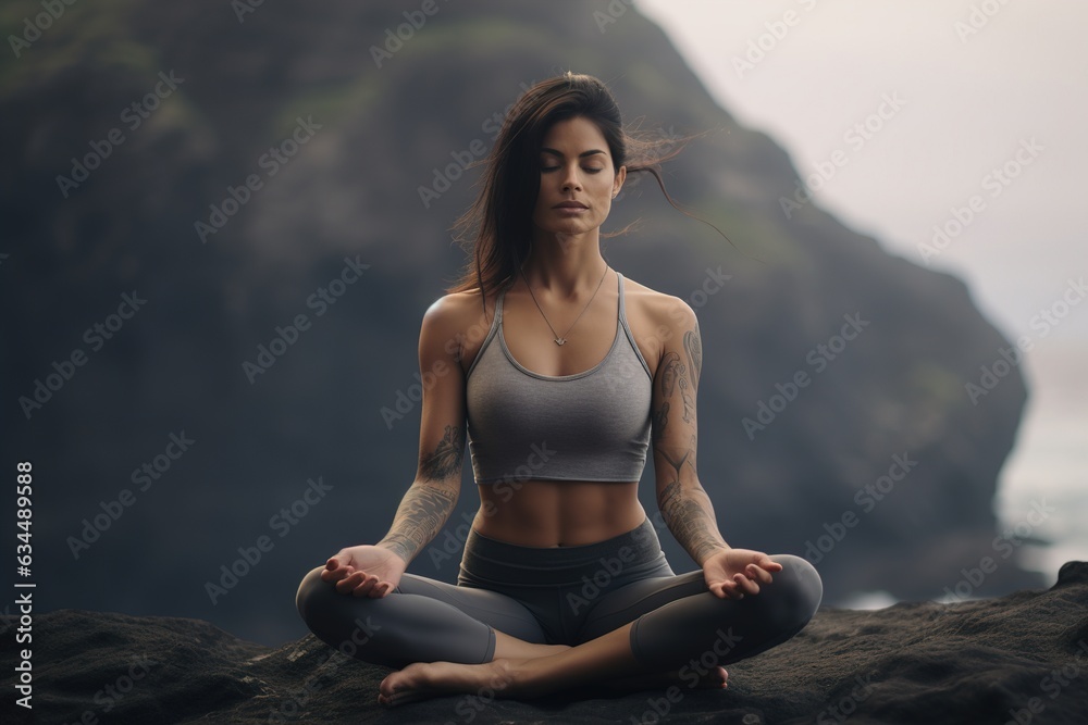 Poster Beautiful girl meditates in nature