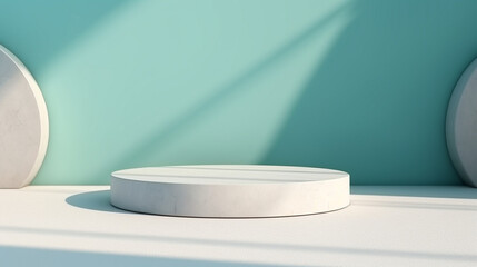 Minimal Modern White Round Stone Podium In Sunlight