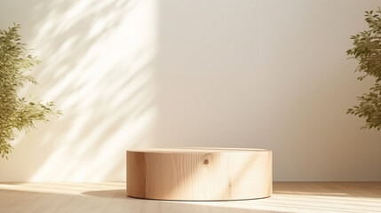 Fototapeta na wymiar Minimal Natural Log Wood Podium Table