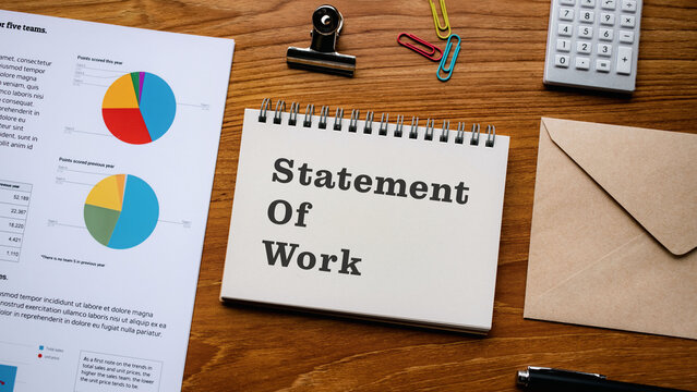 There is notebook with the word Statement Of Work. It is as an eye-catching image.