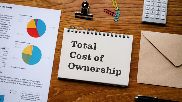 There is notebook with the word Total Cost of Ownership. It is as an eye-catching image.