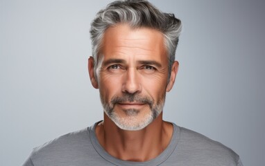 A focused close-up that reveals the grace and flawless appearance of an older man against a clean, well-illuminated backdrop.