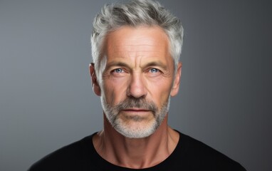 A detailed shot that displays the beauty and exquisite grooming of a senior gentleman on a plain and well-lit environment.