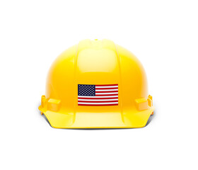 Yellow Hardhat with an American Flag Decal on the Front Transparent PNG.