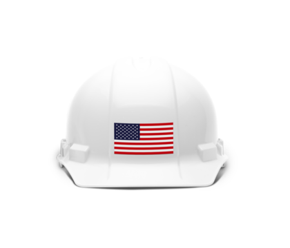 White Hardhat with an American Flag Decal on the Front Transparent PNG.