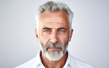Fototapeta premium A close-in view exhibiting the charm and refined grooming of an older man, set against a clean and brightly lit backdrop.