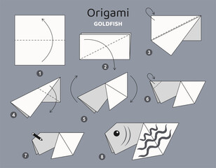 Origami tutorial for kids. Origami cute goldfish.