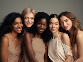 Fototapeta premium Portrait of beautiful cheerful and smiling multiethnic women