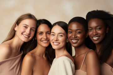 Portrait of beautiful cheerful and smiling multiethnic women