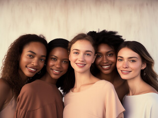 Obraz premium Portrait of beautiful cheerful and smiling multiethnic women