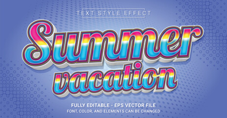 Summer Vacation Text Style Effect. Editable Graphic Text Template.
