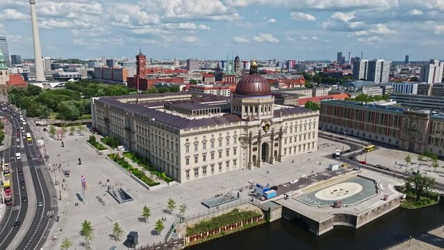 Drone shot of The Humboldt Forum museum on the Museum Island ( spreeinsel ) in the historic centre of Berlin, Germany