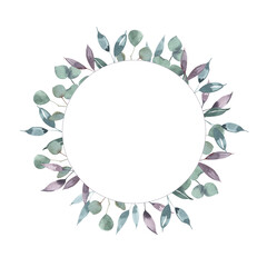 Watercolor christmas mint eucalyptus leaves wreath. New year illustration hand drawing isolated on white background. For holidays card, winter poster,banner,wallpaper,wrapping paper,design, print.