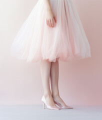 Female legs in high heel shoes and tutu skirt