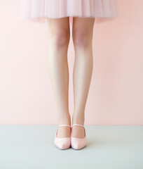 Female legs in ballet shoes.