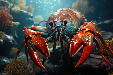 Majestic giant lobster in the underwater world, displaying its impressive size and beauty. Generative Ai.