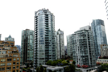 Fototapeta na wymiar Modern skyscrapers - glass architecture in Vancouver downtown, British Columbia, Canada