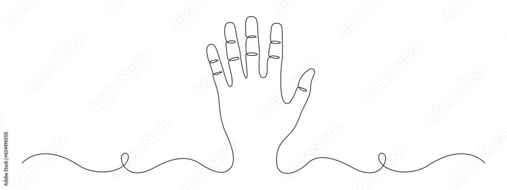 Leinwandbilder One continuous line drawing of palm of hand. Human arm in simple linear style for logo and card. Editable stroke. Doodle contour vector illustration