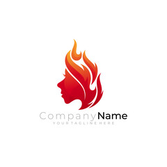 Face logo and fire design template, girl logos