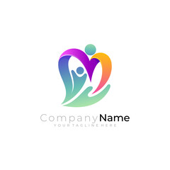 Hand care logo and heart design combination, social logo