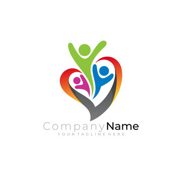 Simple love care logo template, people care logo and hear icon, clinic