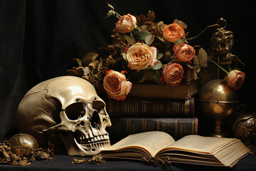 Illustration representing the reminder of death, or memento mori. Generative AI. 