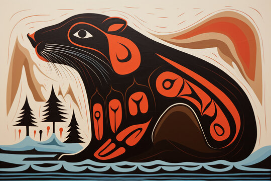 Traditional west coast indigenous art. Generative AI. 