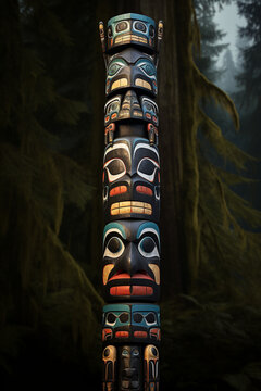 Traditional west coast native american carvings. Generative AI. 