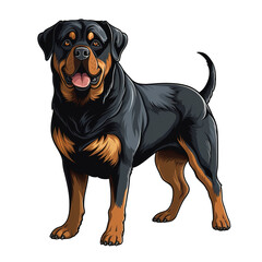 Rottweiler dog vector illustration isolated on transparent background. Minimal cartoon solid color art style. Digital illustration generative AI.