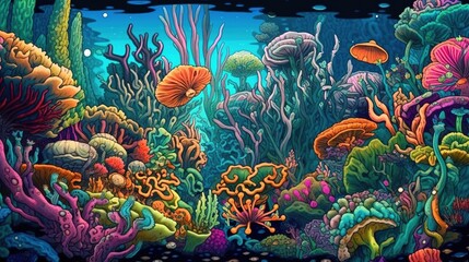 Fototapeta na wymiar Diverse coral ecosystems . Fantasy concept , Illustration painting.