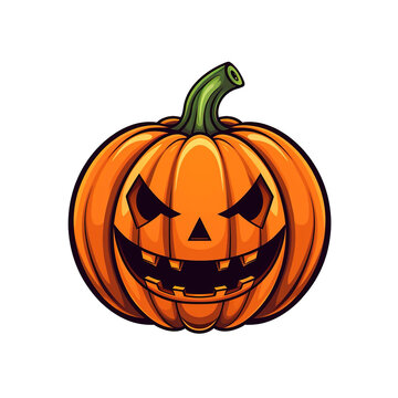 Jack O' Lantern or halloween pumpkin smiling isolated on transparent background. Digital illustration generative AI.