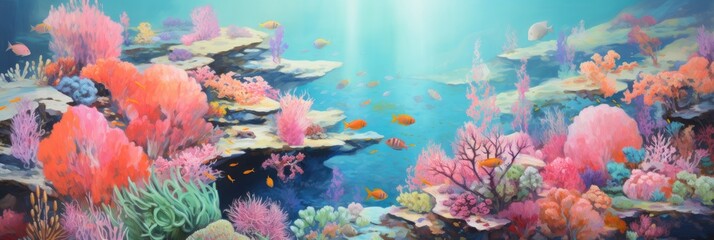 Fototapeta na wymiar painting of corals under the water, generative AI